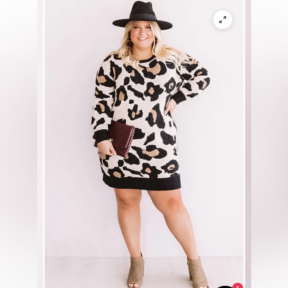 Entro Boutique Brand Tunic Sweater Dress Buttery Soft Leopard Cheetah Print LG - Picture 2 of 11